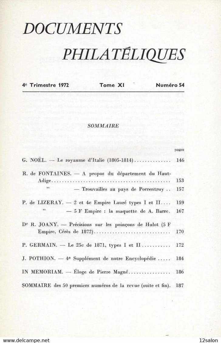 ACADEMIE DE PHILATELIE DOCUMENTS PHILATELIQUES N° 54 + Sommaire - Andere & Zonder Classificatie