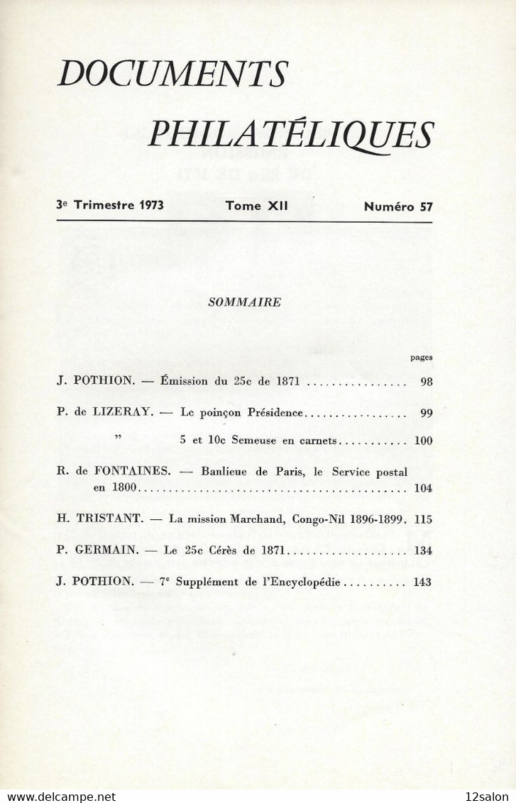 ACADEMIE DE PHILATELIE DOCUMENTS PHILATELIQUES N° 57 + Sommaire - Otros & Sin Clasificación