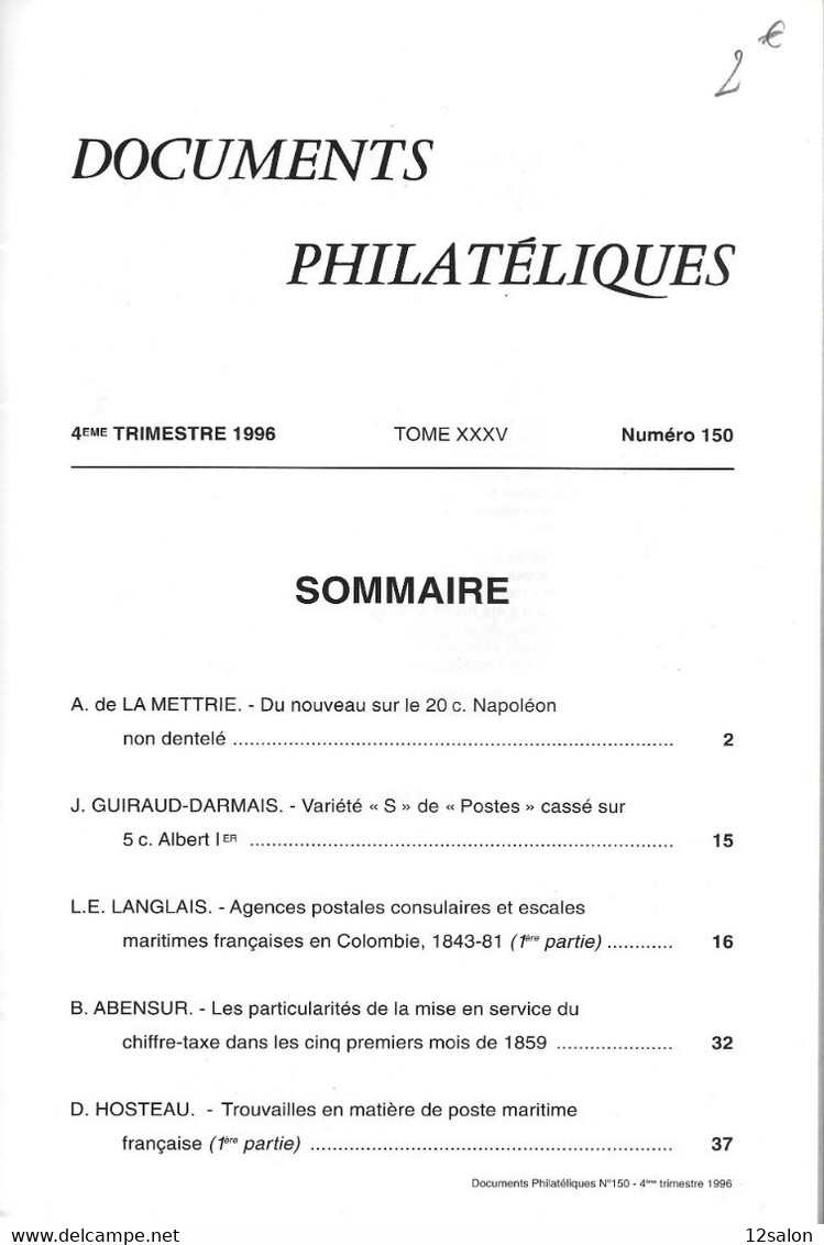 ACADEMIE DE PHILATELIE DOCUMENTS PHILATELIQUES N° 150 + Sommaire - Otros & Sin Clasificación