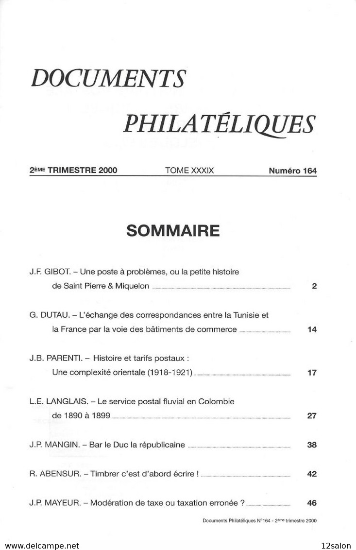 ACADEMIE DE PHILATELIE DOCUMENTS PHILATELIQUES N° 164 + Sommaire - Sonstige & Ohne Zuordnung