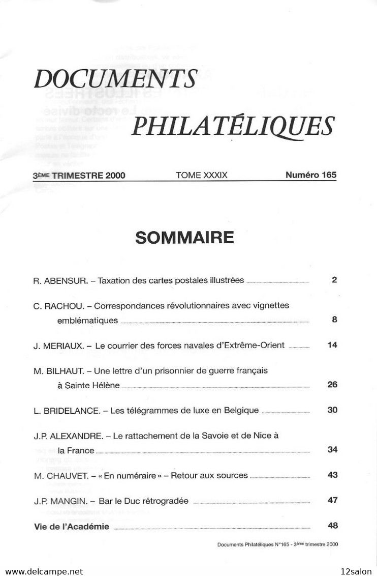 ACADEMIE DE PHILATELIE DOCUMENTS PHILATELIQUES N° 165 + Sommaire - Sonstige & Ohne Zuordnung
