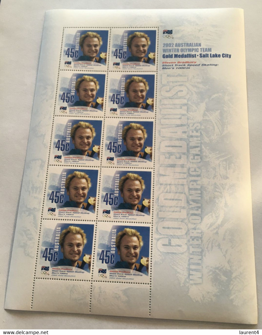 (stamp 18-7-2021) Australia - 2002 Winter Olympic Gold Medalist - Steven Bradbury - Mint Sheetlet (45 Cent Stamps X 10) - Winter 2002: Salt Lake City