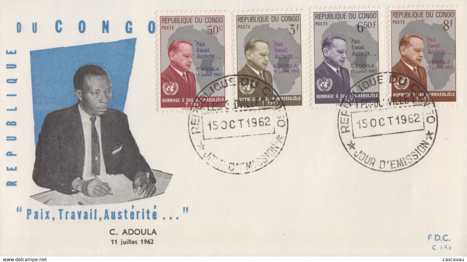 Enveloppe  FDC   1er  Jour  CONGO   Hommage  à   Dag  HAMMARSKJÖLD  1962 - Dag Hammarskjöld