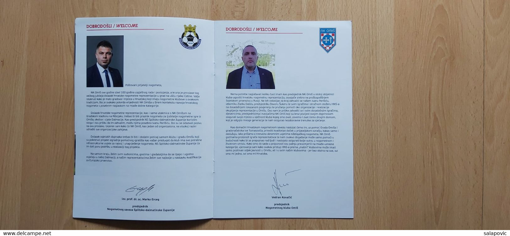 NK OMIS - HRVATSKA, UTAKMICA POVODOM 100 GODINA KLUBA 31. 5. 2019 FOOTBALL CROATIA FOOTBALL MATCH PROGRAM - Books