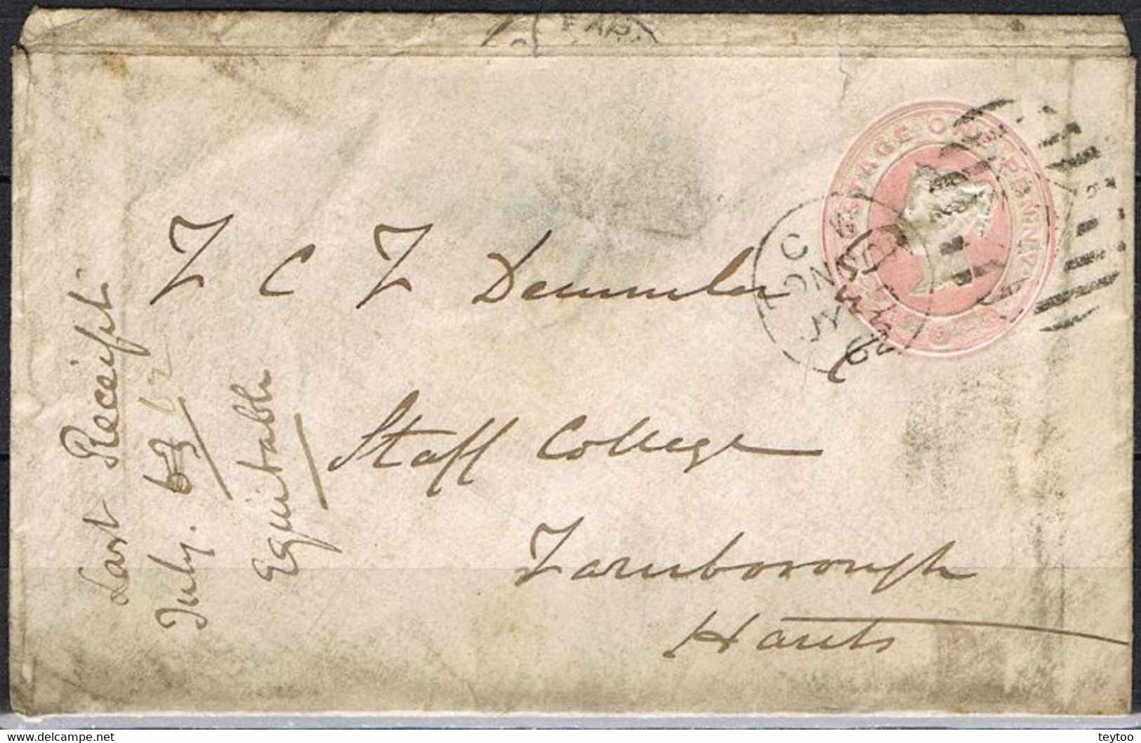 [C0359] Gran Bretaña. Sobre Entero Postal Circulado En 1862 (C) - Storia Postale