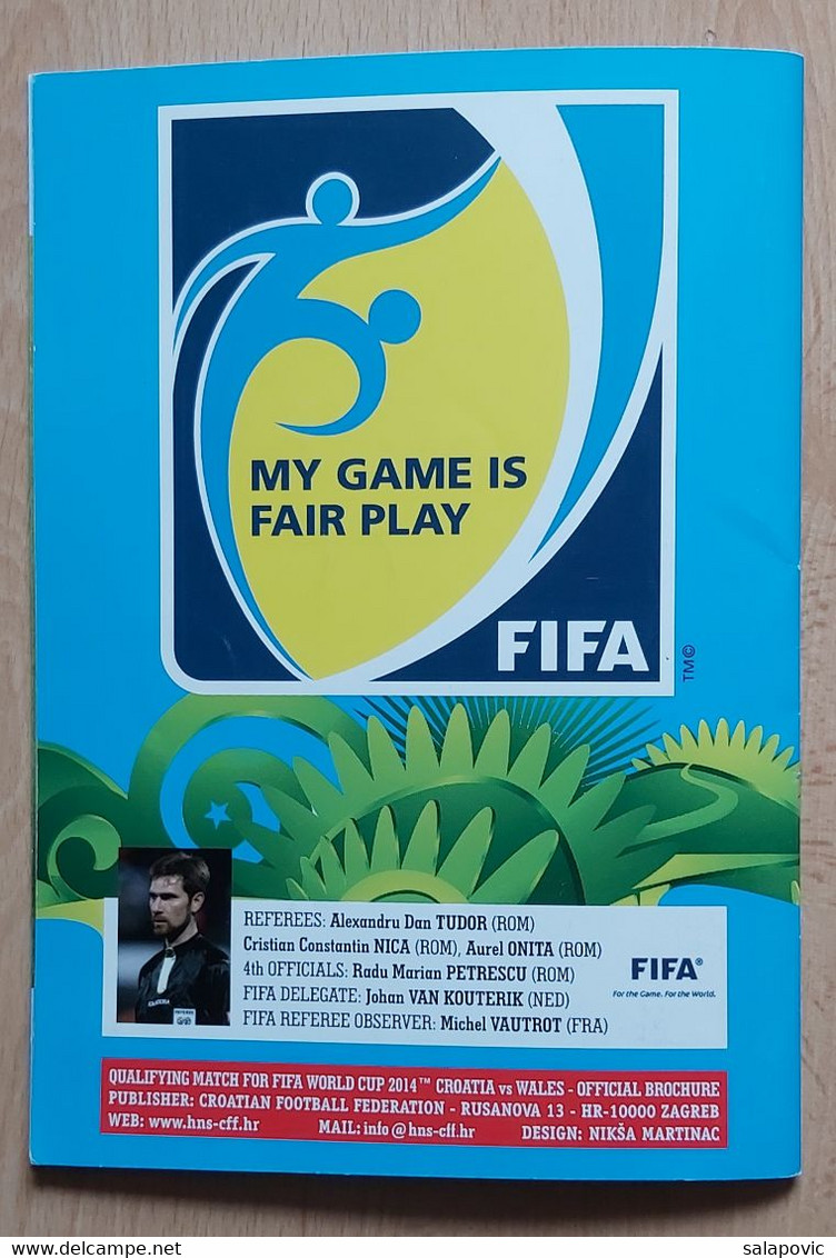 CROATIA vs WALES, QUALIFICATIONS FOR FIFA WORLD CUP BRAZIL 2014,    16.10. 2012 FOOTBALL CROATIA FOOTBALL MATCH PROGRAM