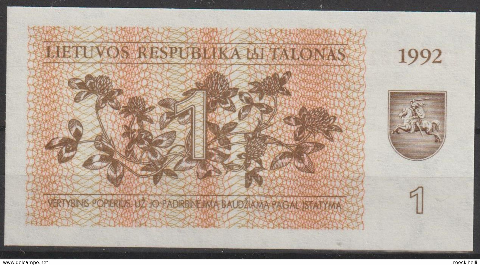 1992 - LITAUEN - Banknote 1 Talonas - Lituania