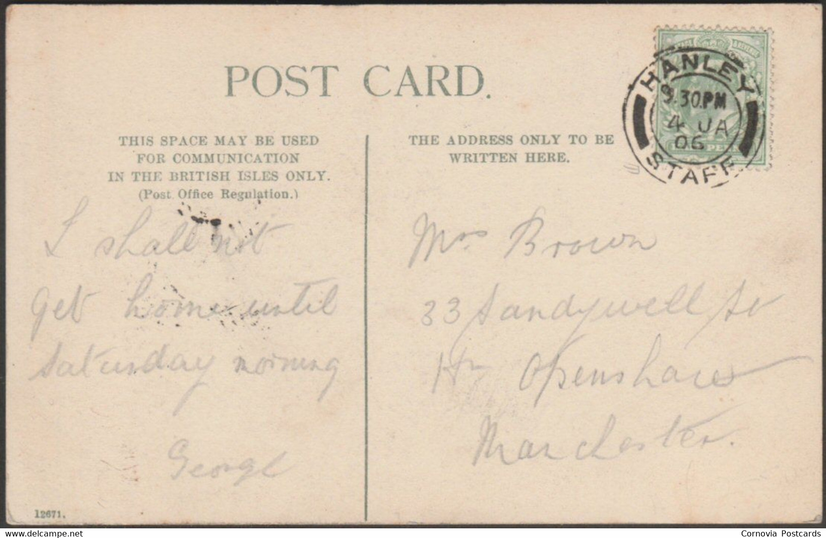 Town Hall, Hanley, Staffordshire, 1906 - Postcard - Stoke-on-Trent