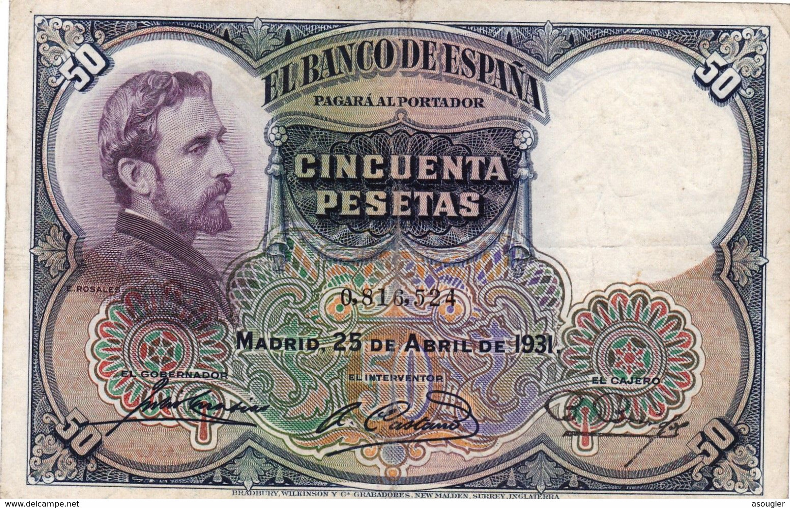 SPAIN 50 PESETAS 1931 VF P-82 "free Shipping Via Regular Air Mail (buyer Risk)" - 50 Pesetas