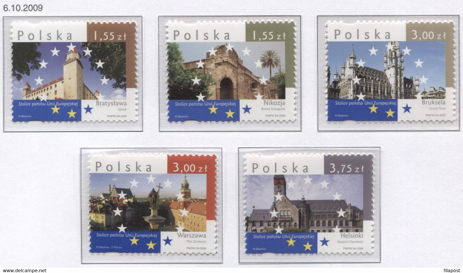 Poland 2009 Mi 4450-54 Capitals Of European Union, Architecture, Monuments, Full Set MNH** - Sonstige & Ohne Zuordnung