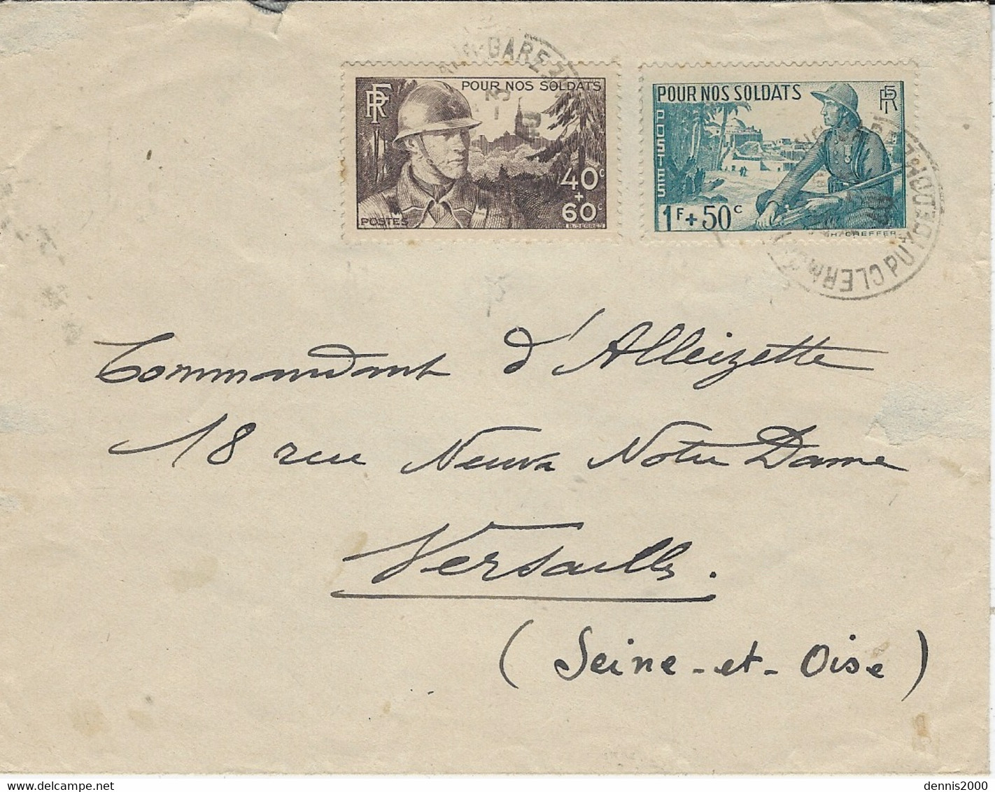 1940- Enveloppe De Clermont-Ferrand Affr. N° 451 Et 452 - 1921-1960: Période Moderne