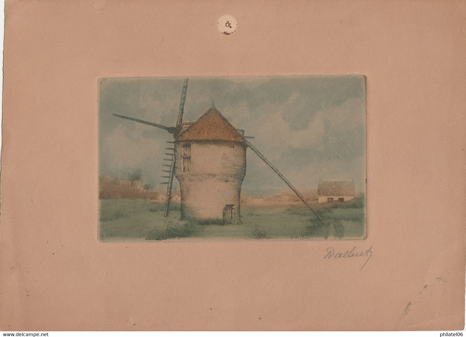 PETIT DESSIN  PEINTURE SIGNE   22 X 16 CM  MOULIN - Radierungen