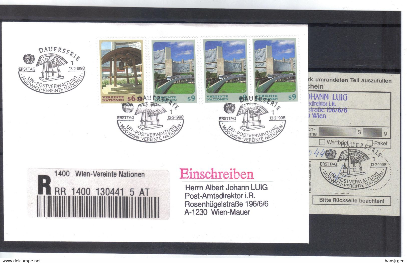 KTM80 UNO WIEN 1998 RECO-BRIEF MICHL 246/47  Mit  AUFGABESCHEIN Siehe ABBILBUNG - Covers & Documents