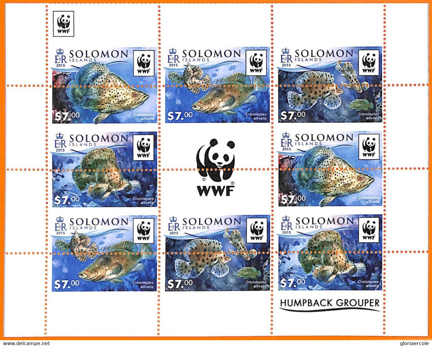 A7014 - SOLOMON ISLANDS, Error, 2015, MISPERF MINIATURE SHEET: Fishes, WWF, Humpback Grouper - Vissen