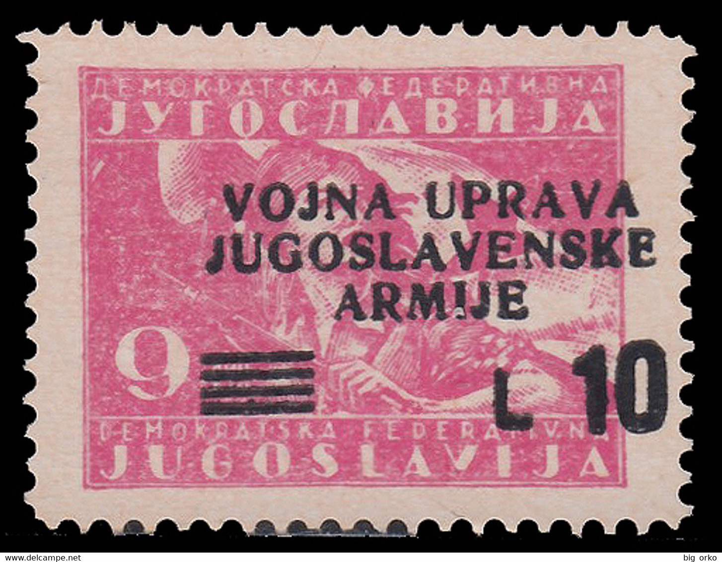 Occupazione Jugoslava - Amministrazione Militare Jugoslava:  Lire 10 Su 9 D. Rosa - 1947 - Occ. Yougoslave: Littoral Slovène