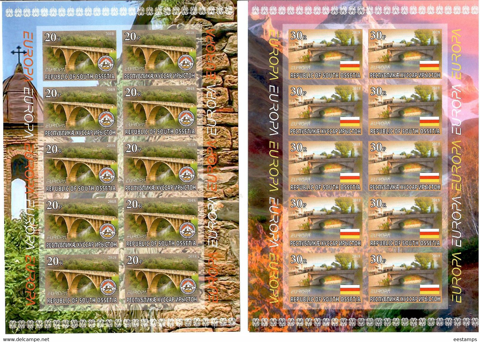 South Ossetia 2018 EUROPA Bridges( Flag, Arms). Imperf. 2 M/S Of 10 - 2018