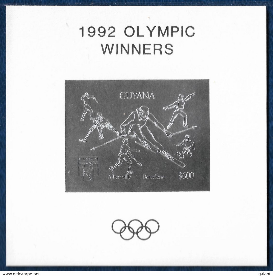 Guyana 1992 Olympics Baseball Fencing Ski Hockey Figure Skating Silver Overpr. Imperf. S/S Argent MNH** Very Rare - Summer 1992: Barcelona