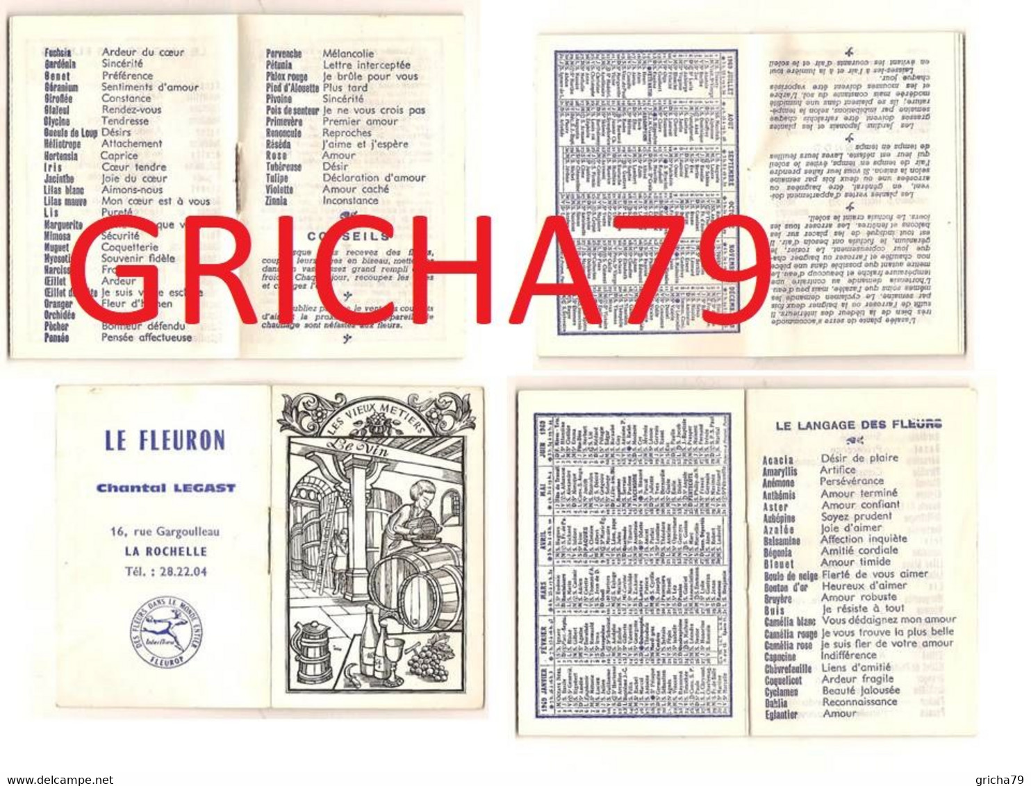 CALENDRIER - 1969 - LES VIEUX METIERS LE VIN - LE FLEURON CHANTAL LEGAST LA ROCHELLE - Petit Format : 1961-70