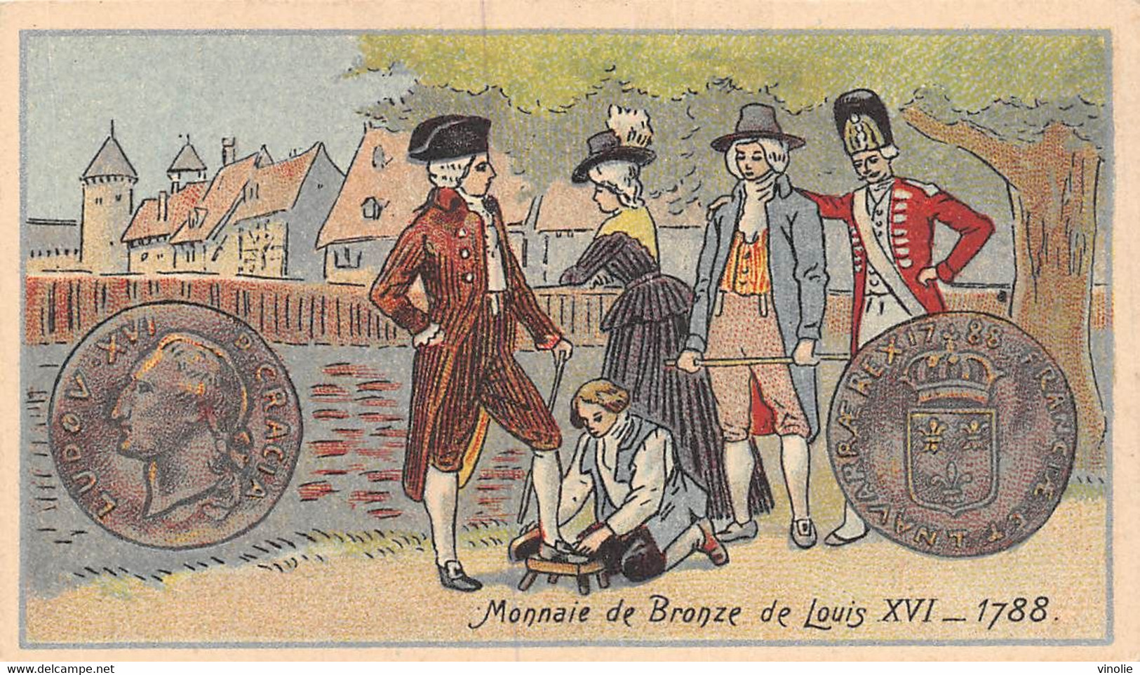 P.21-FO-1547 : IMAGE. CHROMOLITHOGRAPHIE. THEME MONNAIE. MONNAIE DE BRONZE DE LOUIS XVI. 1788 - Unclassified
