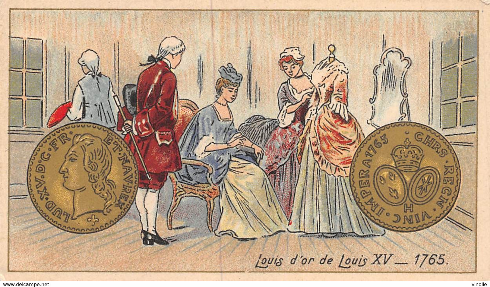 P.21-FO-1552 : IMAGE. CHROMOLITHOGRAPHIE. THEME MONNAIE. LOUIS D'OR LOUIS XV. 1765 - Zonder Classificatie