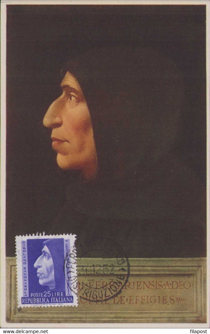 Repubblica Italiana 1952 Girolamo Savonarola - Italian Dominican Friar, Ferrara, Renaissance Florence P70 - Interi Postali