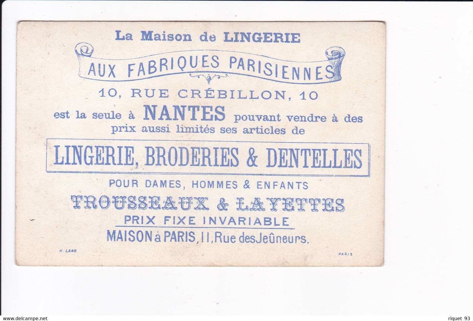 Lot 2 Images - La Maison De Lingerie -"AUX FABRIQUES PARISIENNE" -La Mode - Sonstige & Ohne Zuordnung