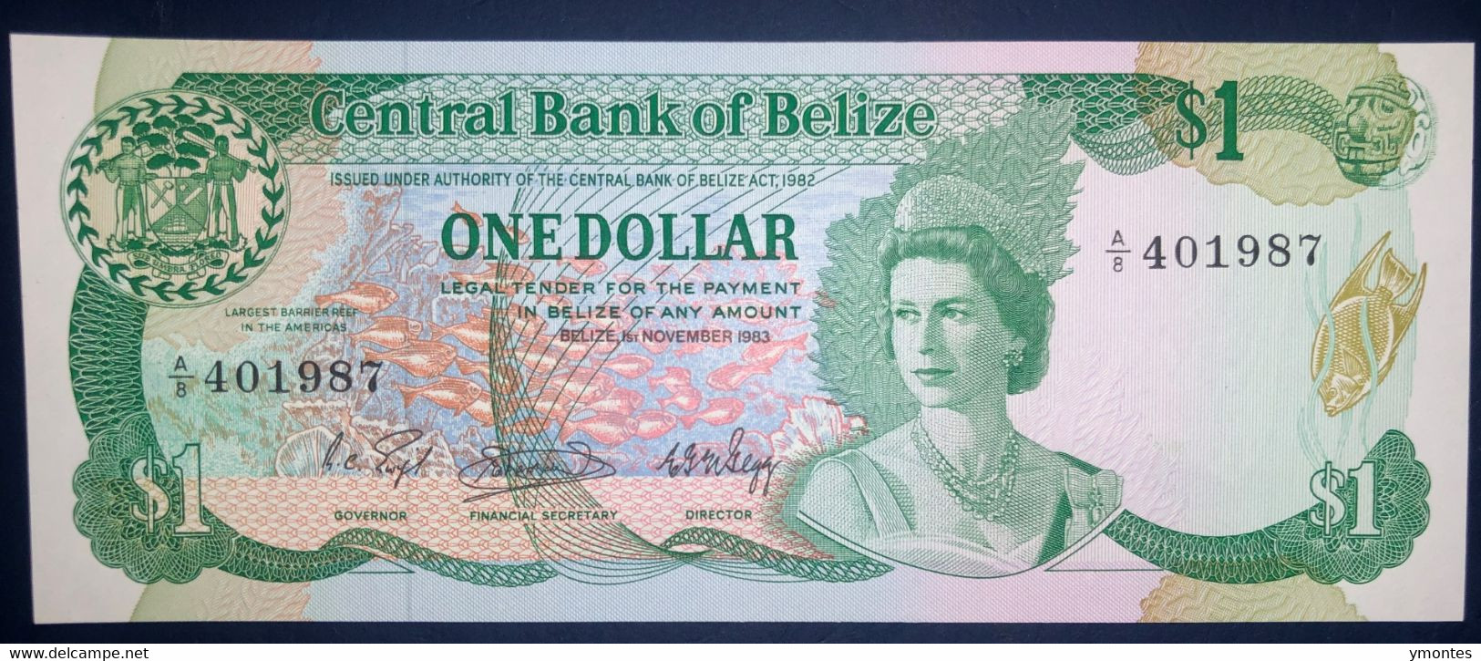 UNC Belize Banknote 1 Belizian Dollar P46a (11/01/1983) - Belize