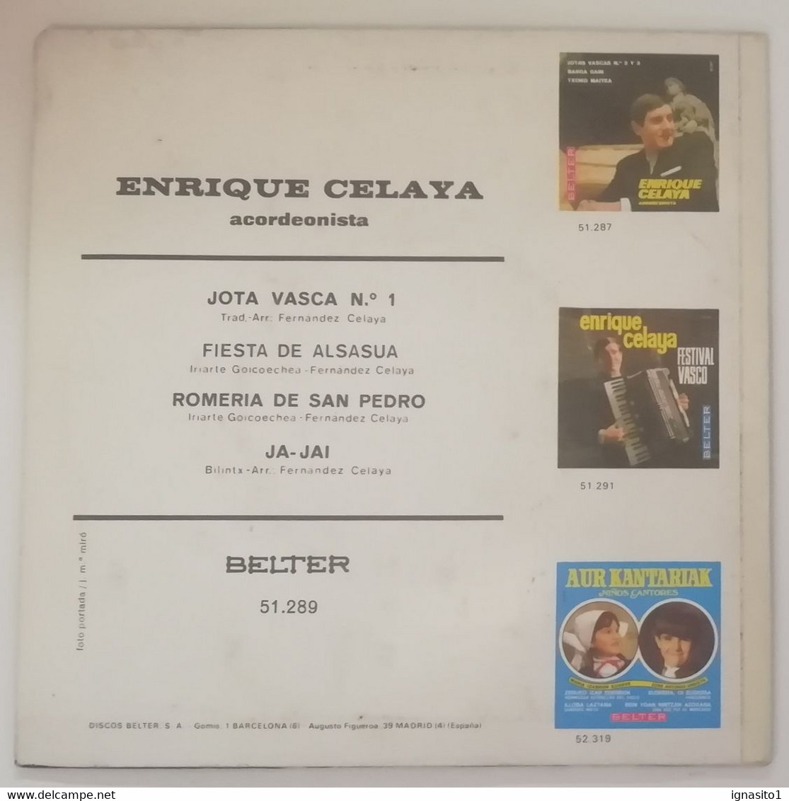 Enrique Celaya Jota Vasca Nº1 / Pasacalle / Romeria De San Pedro / Ja-Jai - Año 1967 - Otros - Canción Española