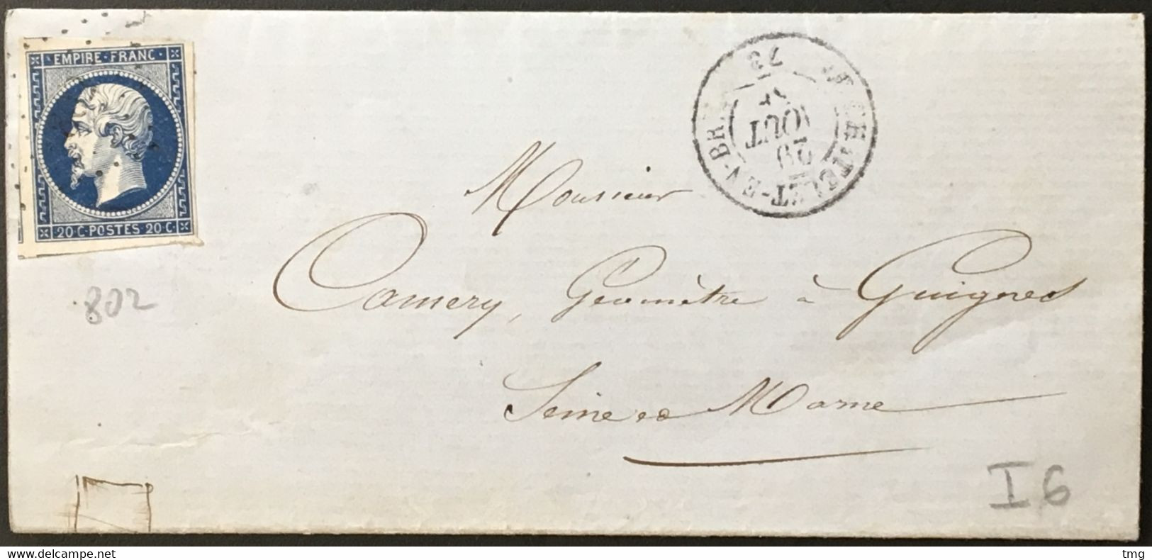 Lettre 14Aa RARE De LPC 802 Châtelet-en Brie (73) Cachet Guignes-Rabutin (74) 29.8.1856 France – 8bleu - 1849-1876: Klassik