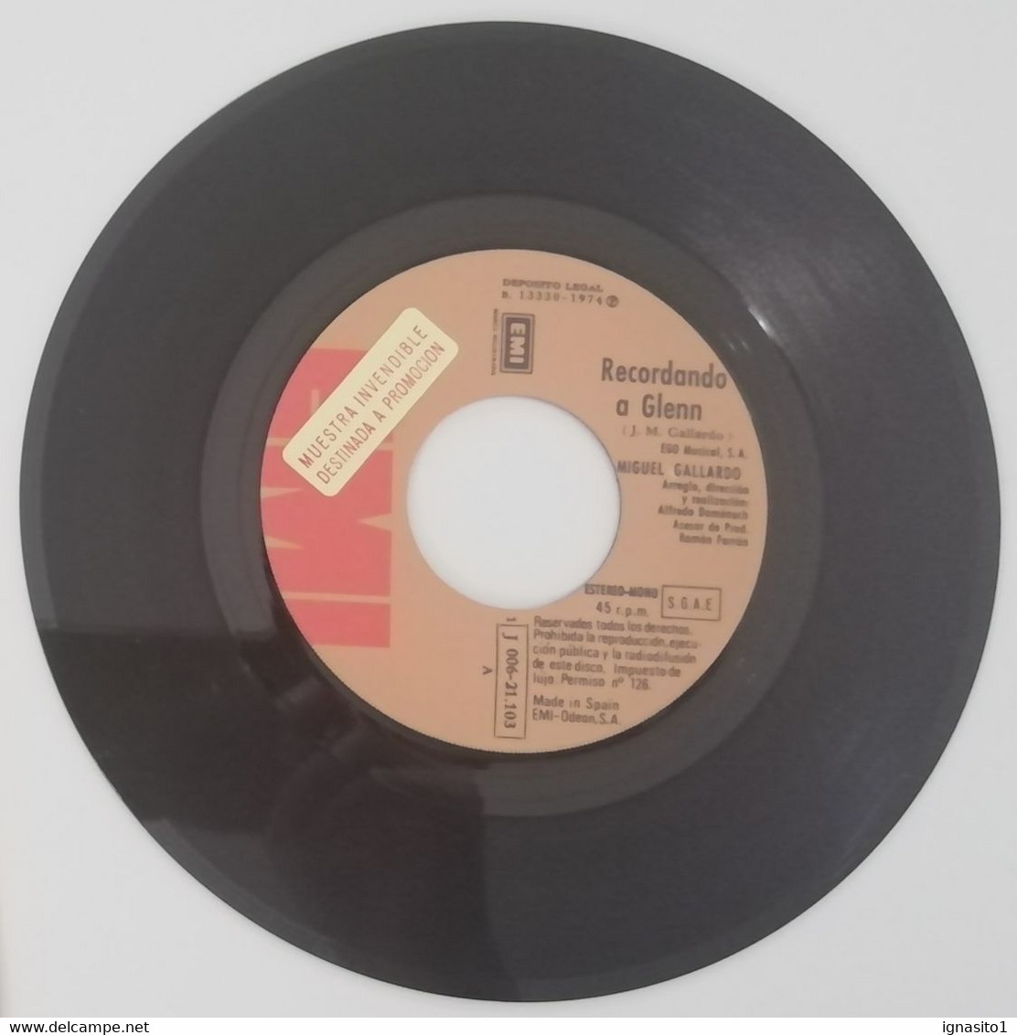 Miguel Gallardo - Recordando A Glenn / Hay Un Lugar - Disco Promocional - Año 1974 - Sonstige - Spanische Musik