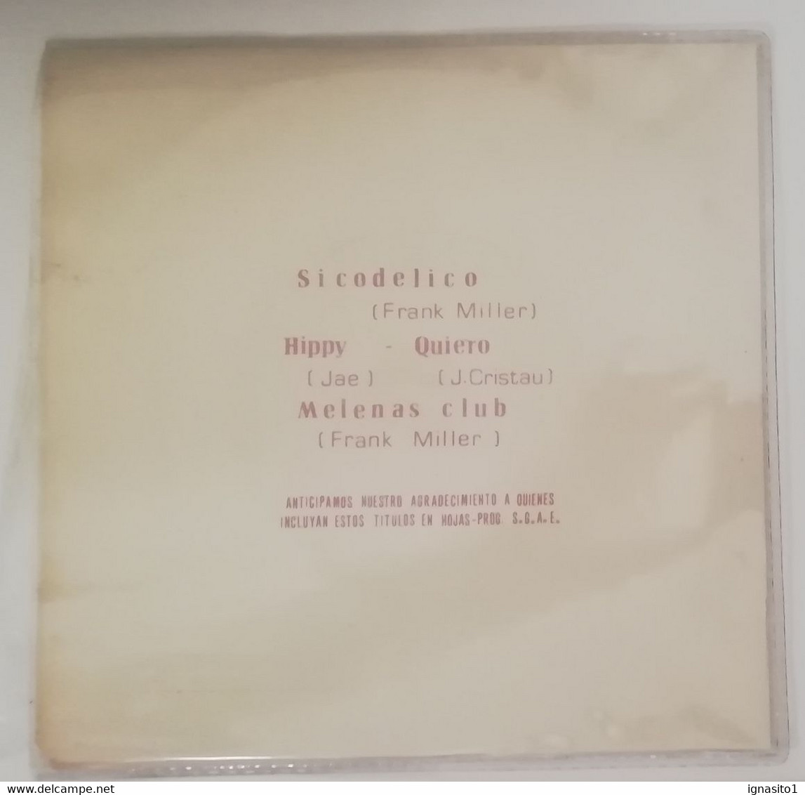 Frank Miller - Sicodelico / Hippy / Melenas Club / Quiero Año 1975 - Otros - Canción Española