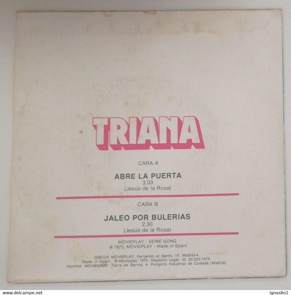 SOLO FUNDA!! Triana - Abre La Puerta / Jaleo Por Bulerias - Año 1977 - Other - Spanish Music