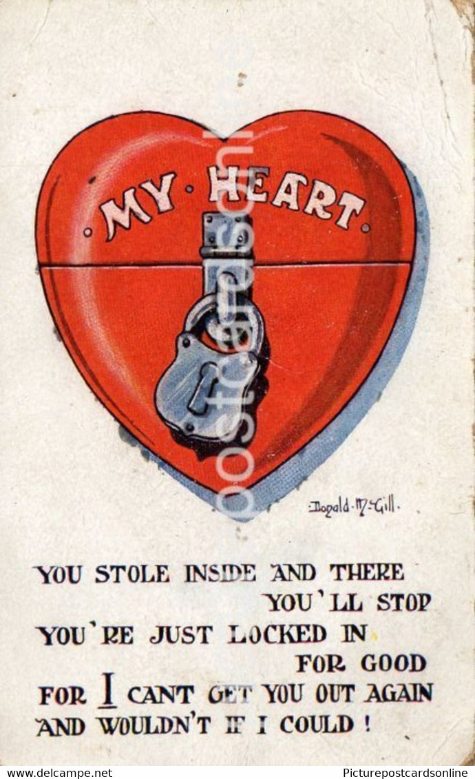 MY HEART LOCKED IN  OLD COLOUR POSTCARD DONALD McGILL NO A 1015 - Humor