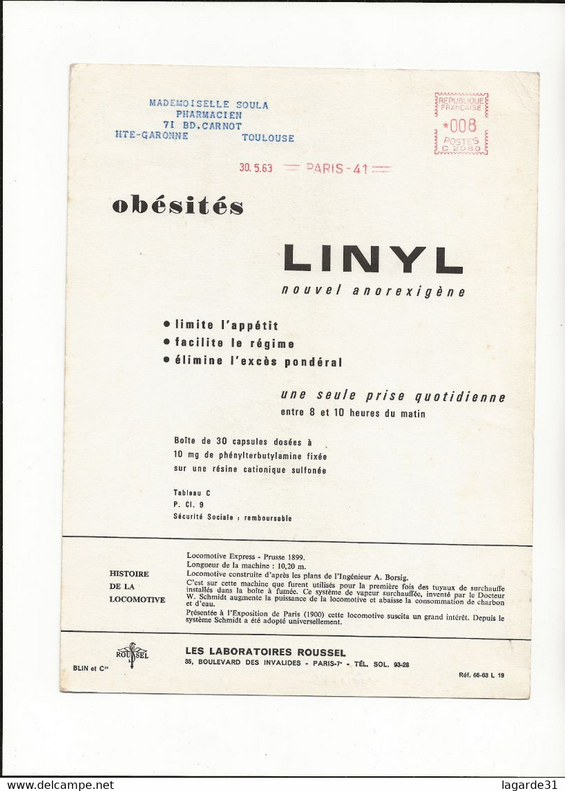 LABORATOIRES ROUSSEL Chemin De Fer *HISTOIRE DE LA LOCOMOTIVE EXPRESS - PRUSSE 1899  SOULA PHARMACIE TOULOUSE - Spoorweg