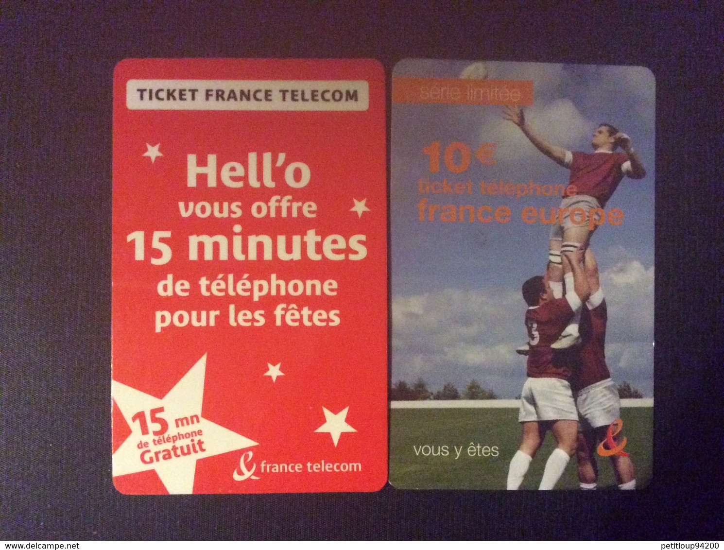 2 TICKETS FRANCE TELECOM   *15mn Hell’o  *10€ Rugby - Tickets FT