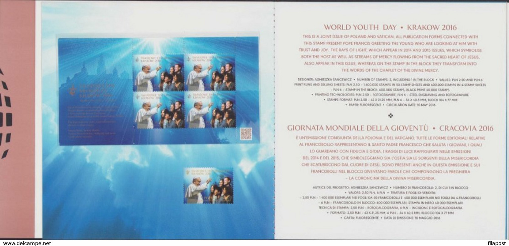 Poland 2016 Booklet / World Youth Day Pope Francis, Joint Issue With Vatican Post / 2 Blocks + Sheet MNH** - Markenheftchen