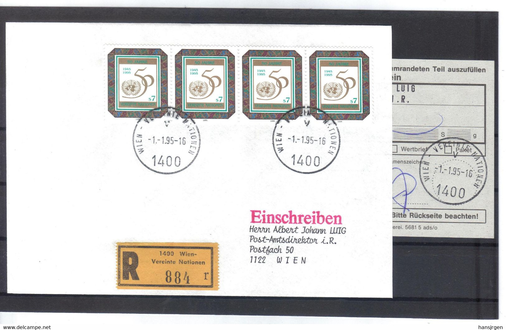 KTM87 UNO WIEN 1995 RECO-BRIEF MICHL  178  Mit  AUFGABESCHEIN Siehe ABBILBUNG - Covers & Documents