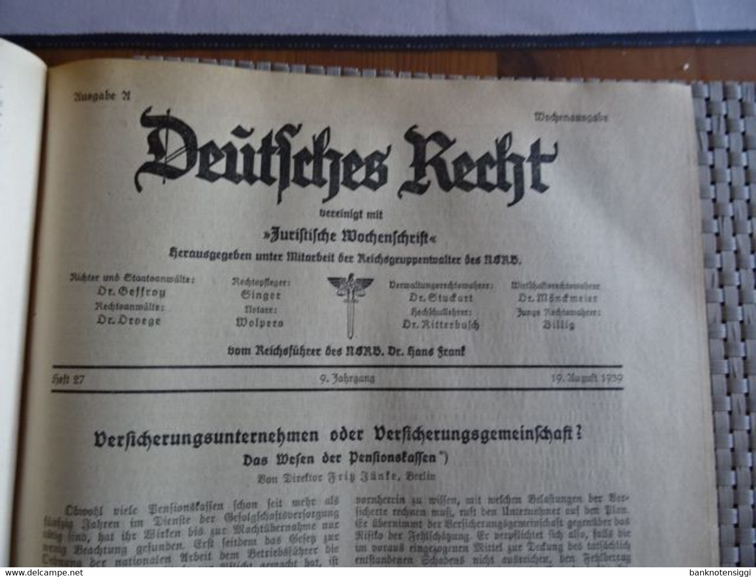 Buch "Deutsches Recht vereinigt mit Juristische Wochenschrift " 1939