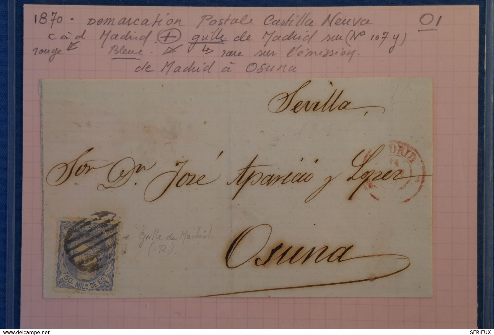 X5 ESPAGNE BELLE LETTRE DEVANT 1869 CASTILLA NUEVA  MADRID  POUR OSSUNA +AFFRANCH. INTERESSANT - Cartas & Documentos