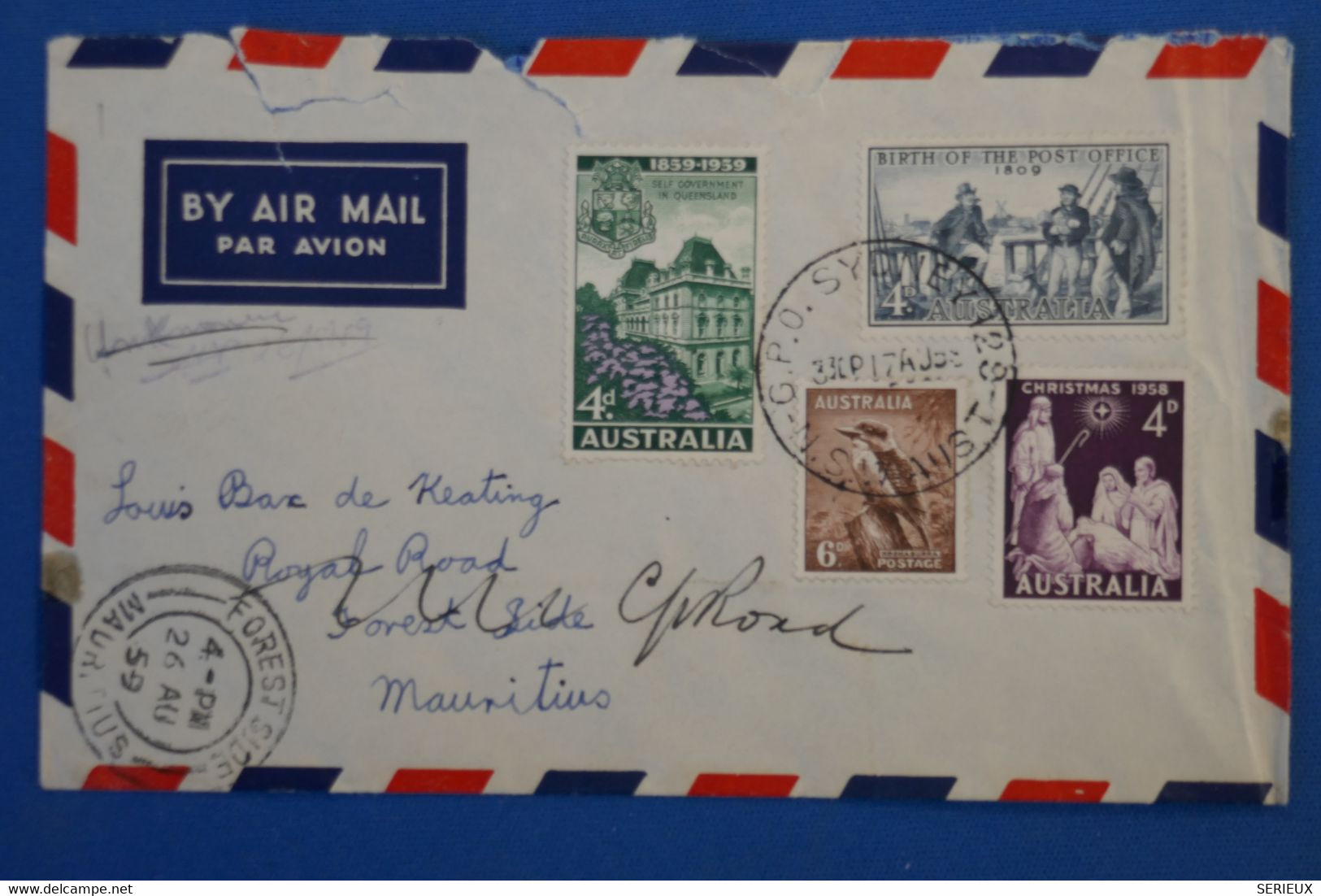 X5 AUSTRALIA BELLE LETTRE 1959 SYDNEY POUR  ILE MAURITIUS+AFFRANCH.PLAISANT - Lettres & Documents