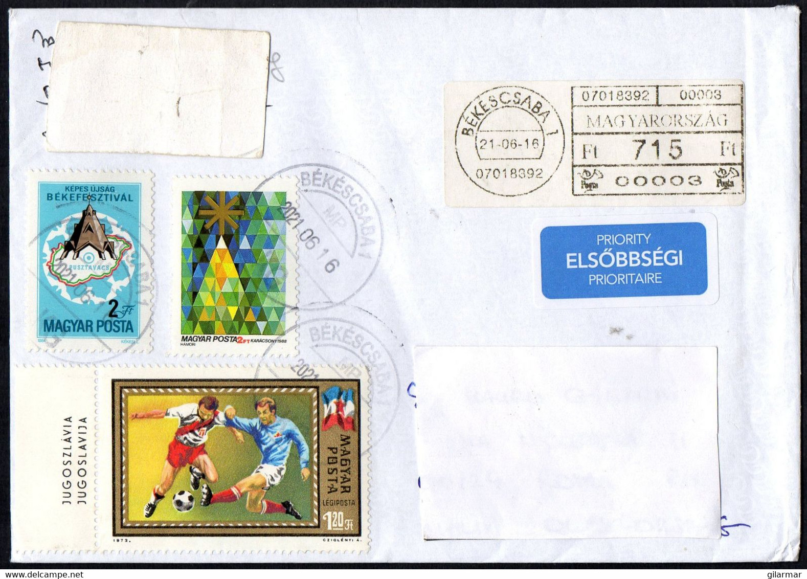 HUNGARY 2021 - MAILED ENVELOPE - PEACE FESTIVAL IN PUSZTAVACS / CHRISTMAS 1988 / 1972 FOOTBALL EUROPEAN CHAMPIONSHIPS - Lettere