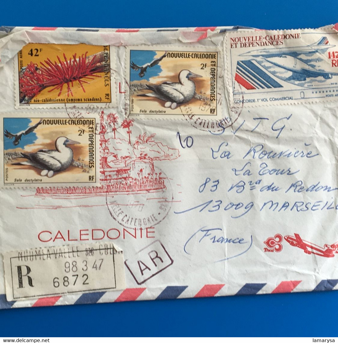 Nouméa Océanie Nouvelle-Calédonie 1978 Lettre Illustrée Recommandé Document-☛Timbres Concorde  Faune Flore-aff. Compsé - Brieven En Documenten