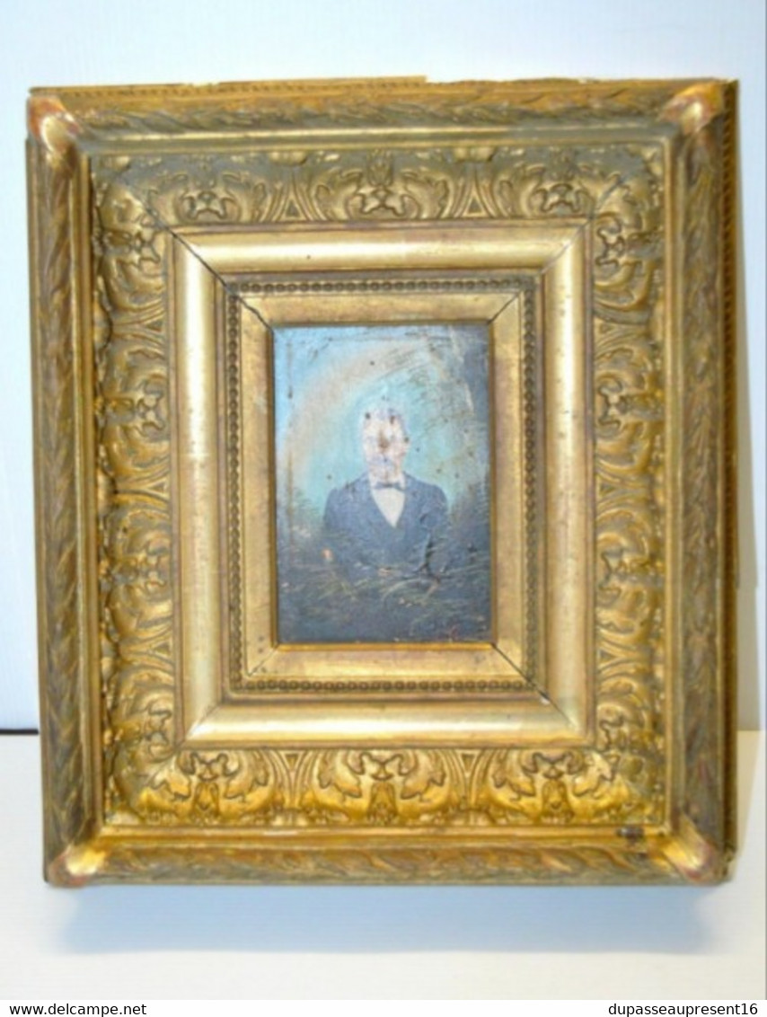 TABLEAU PORTRAIT HOMME Sur BOIS CADRE A CLES BOIS Doré XIXe à Restaurer HSP Déco Collection Vitrine - Huiles