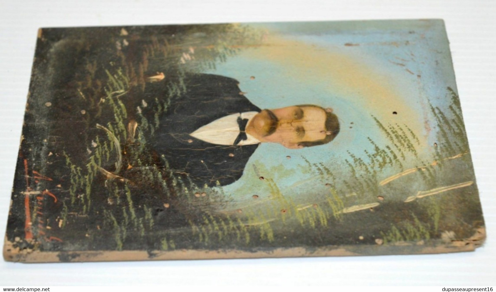 TABLEAU PORTRAIT HOMME sur BOIS CADRE A CLES BOIS doré XIXe à restaurer HSP déco collection vitrine