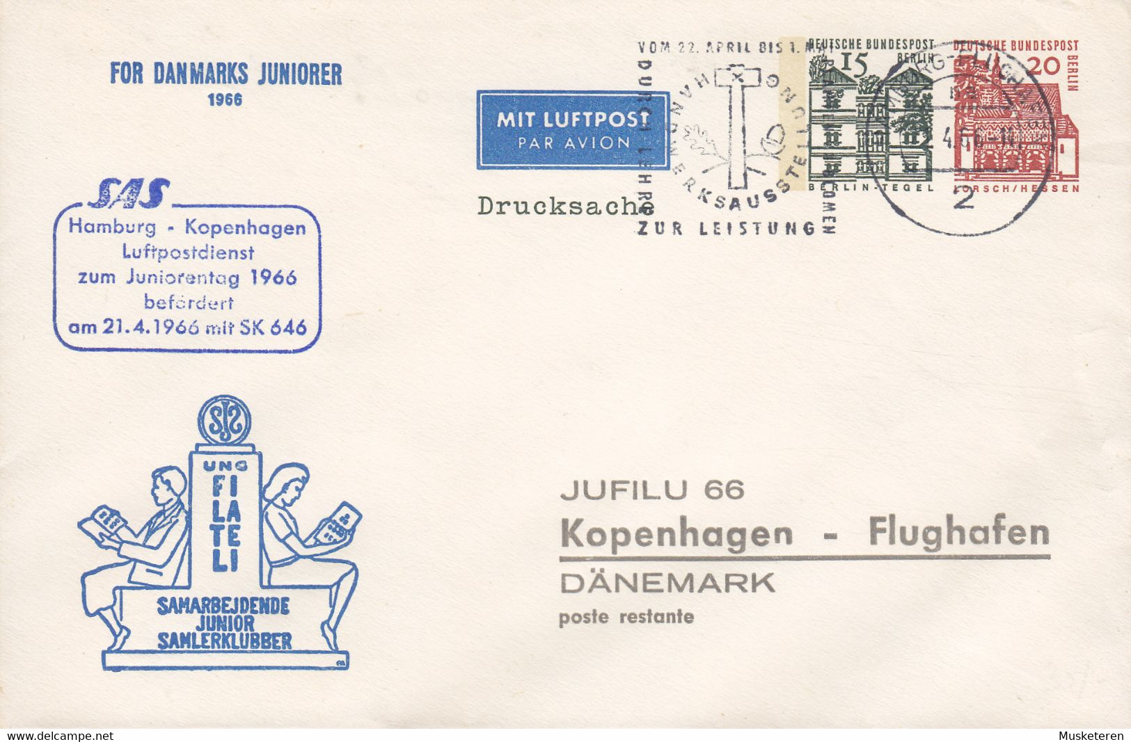 Postal Stationery Ganzsache PRIVATE Print 'JUFILU' SAS Luftpost HAMBURG - KOPENHAGEN 1966 Cover Brief KØGE Frimærkeklub - Privatumschläge - Gebraucht