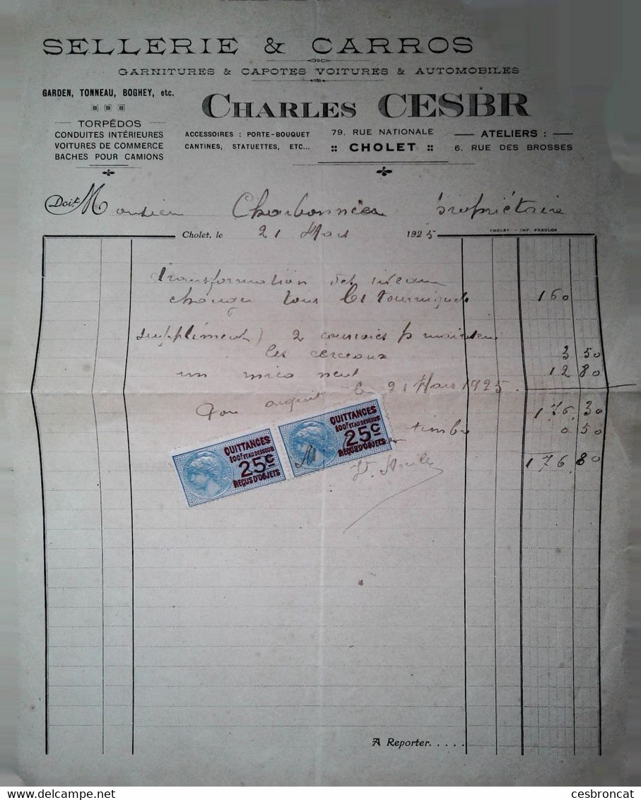 G 8  Document /facture/pub Sellerie Carosserie à Cholet - Automovilismo