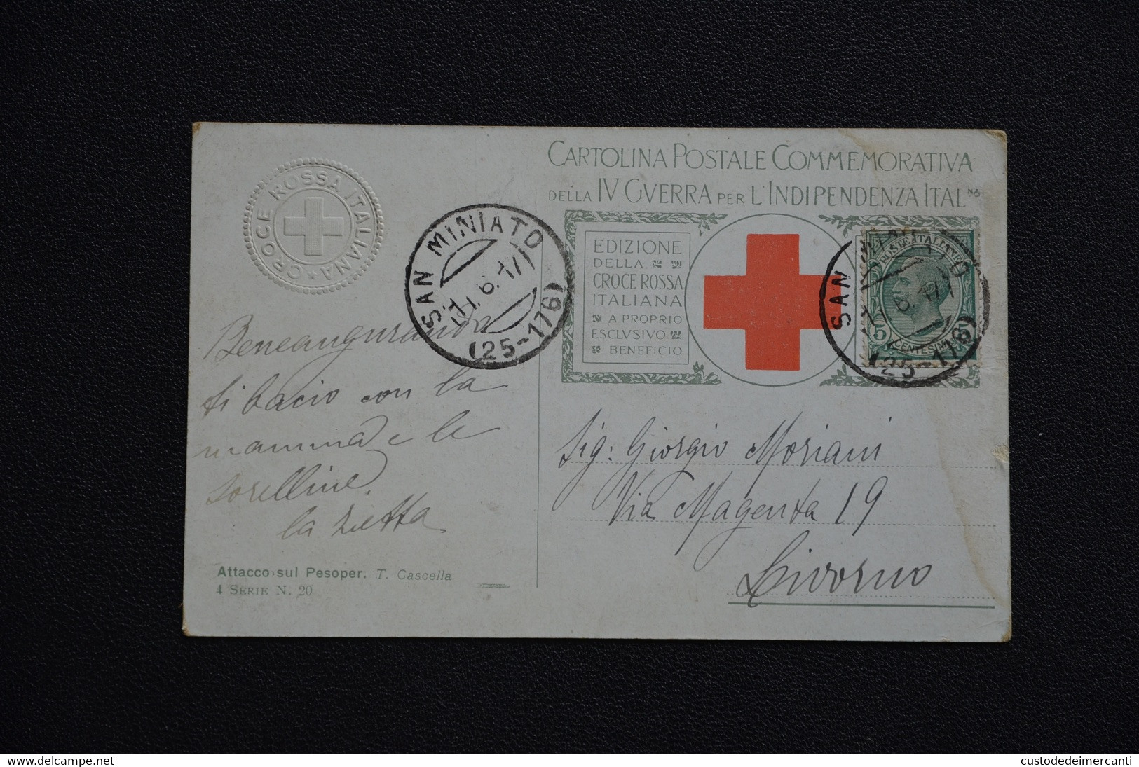 CARTOLINA POSTALE COMMEMORATIVA IV GUERRA INDIPENDENZA ITALIA CROCE ROSSA ATTACCO SUL PESOPER VG 1917 - Cruz Roja