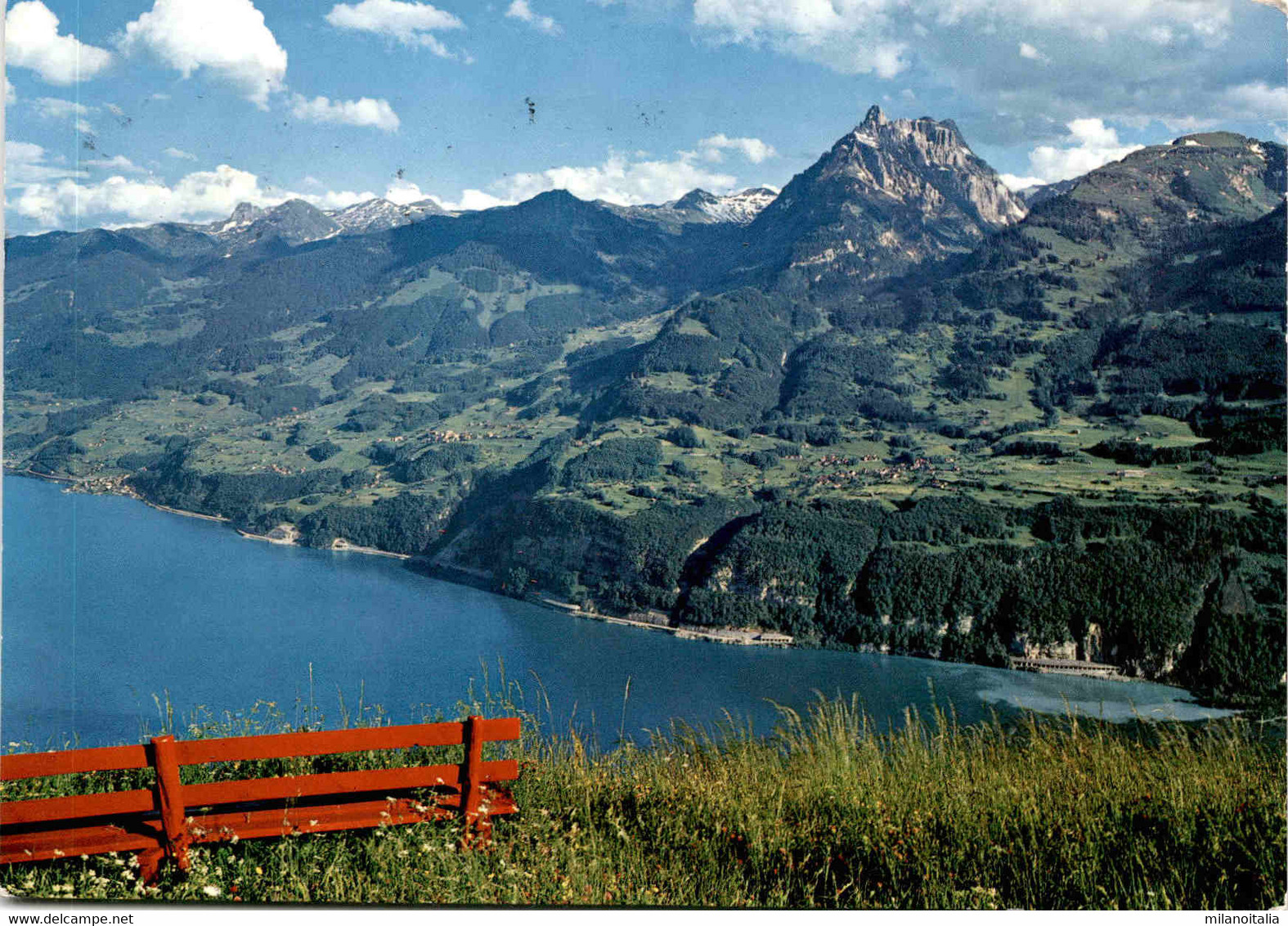 Blick über Den Walensee Auf Kerenzerberg, Mühlehorn, Obstalden Und Filzbach Mit Mürtschenstock (03564) * 27. 8. 1964 - Filzbach