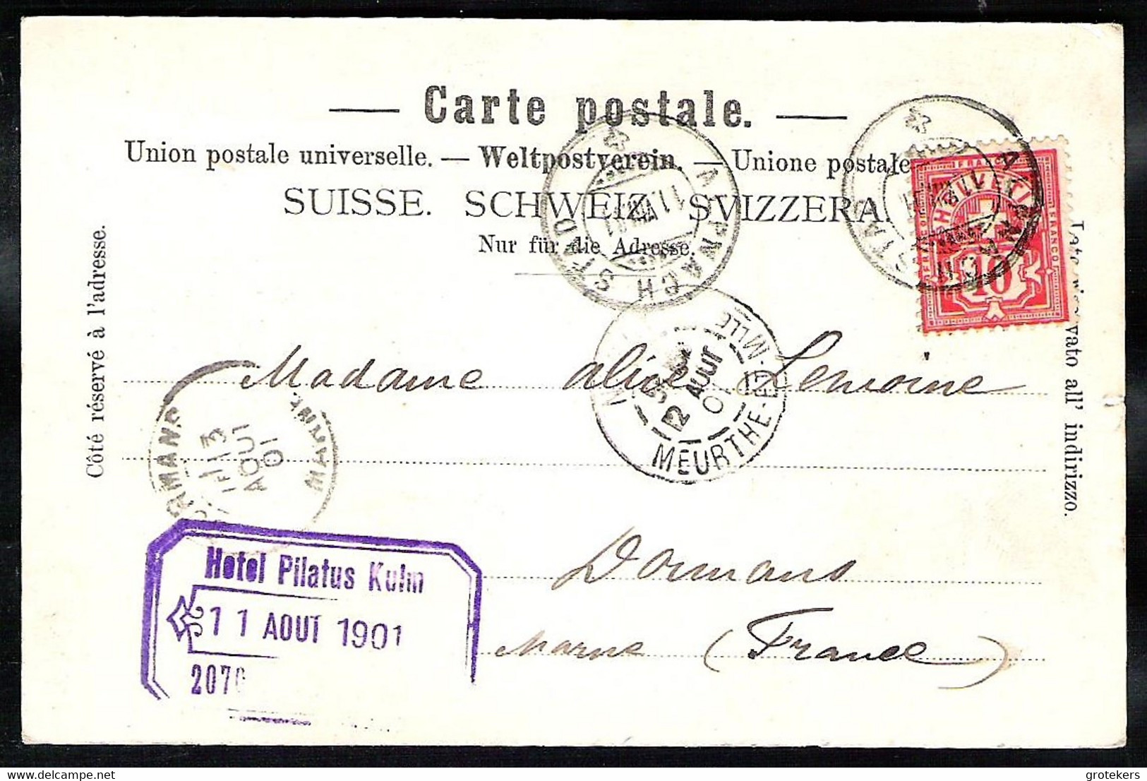 PILATUS Gruss Vom Sent 1901 ALPNACH STAD > DORMANS (Marne) - Alpnach