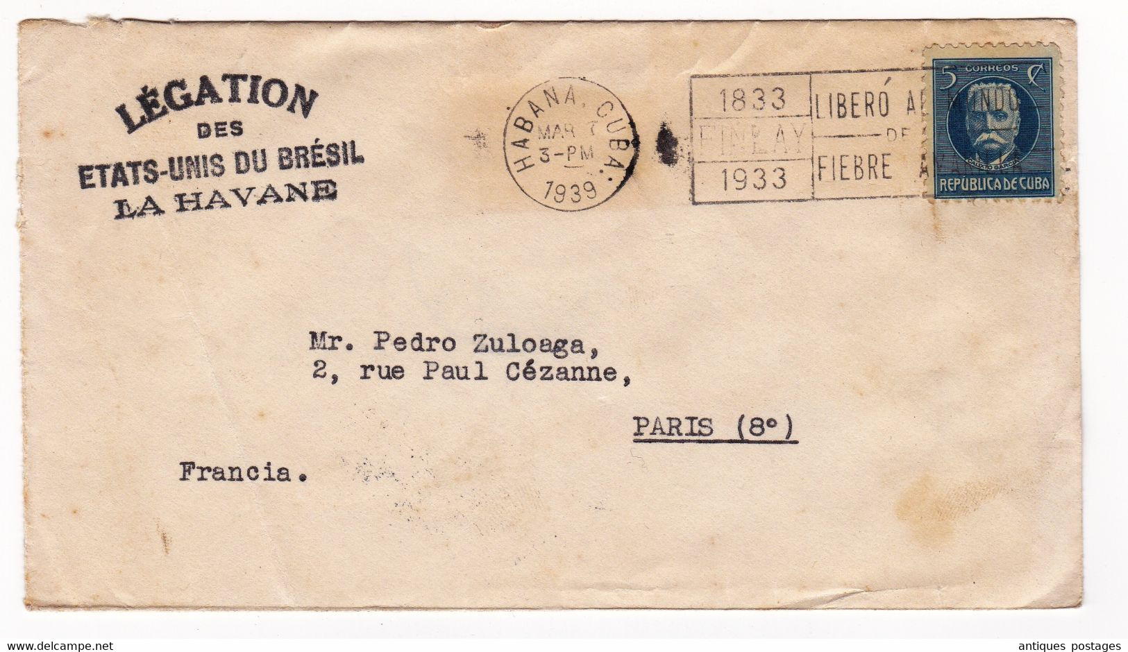 Lettre Habana 1939 Légation Des États Unis Du Brésil La Havane Cuba Brazil Brasil - Cartas & Documentos